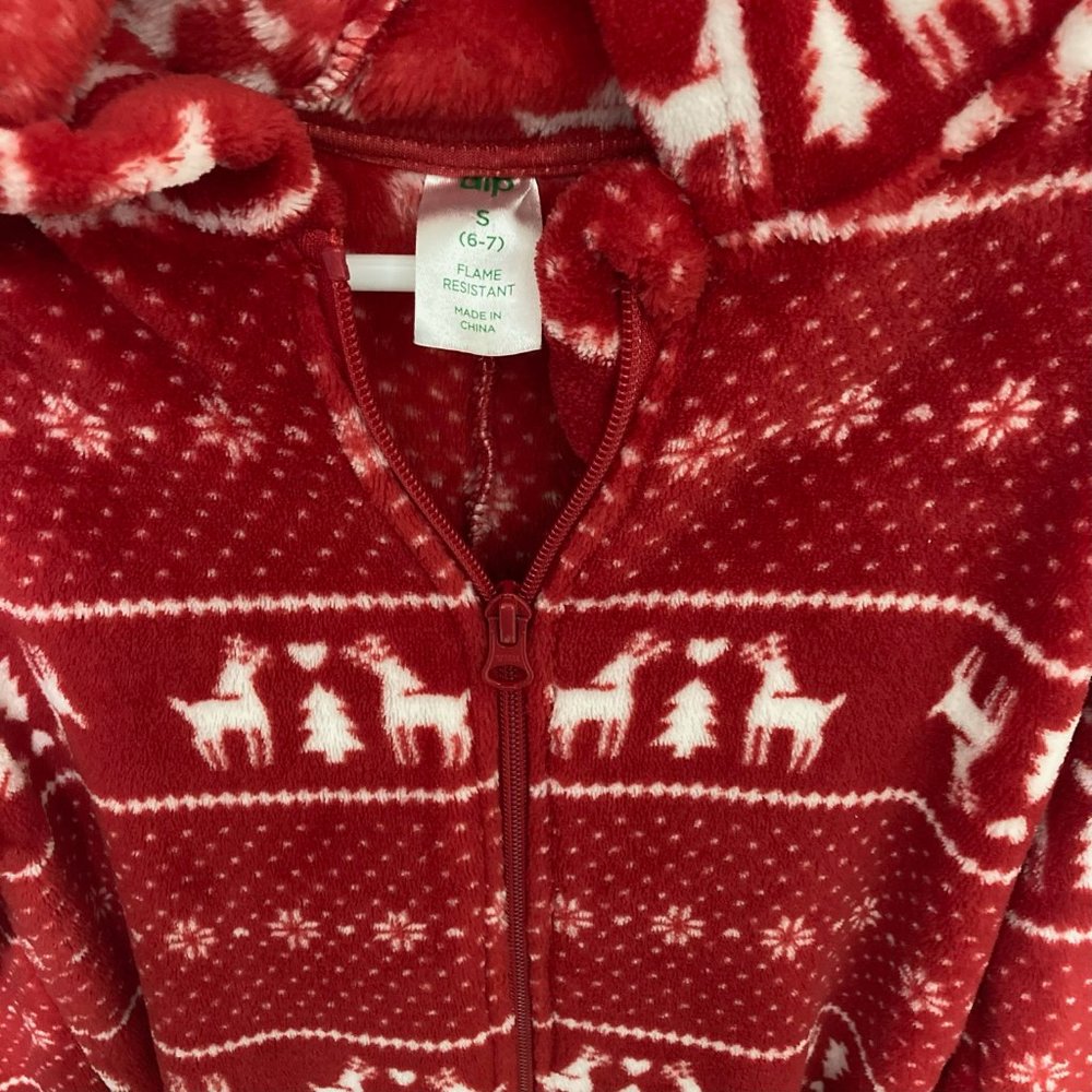 Holiday PJs Jumpsuit Onesie Pajamas with Hood in Kids 6/7 - Picture 2 of 5